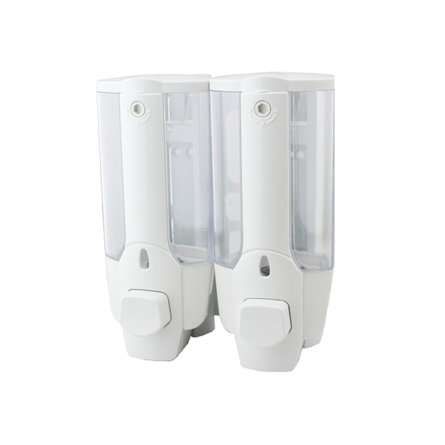 OJ-YL21W-D Badrum 300ml*2 ABS Vit Manuell dispenser för flytande tvål Visual Window Sanitary Väggmonterad flytande tvål Dispenser